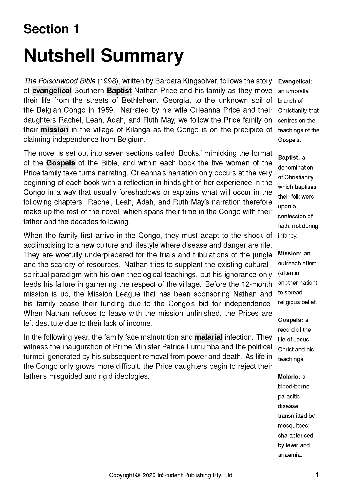 ATAR Notes Text Guide: The Poisonwood Bible by Barbara Kingsolver