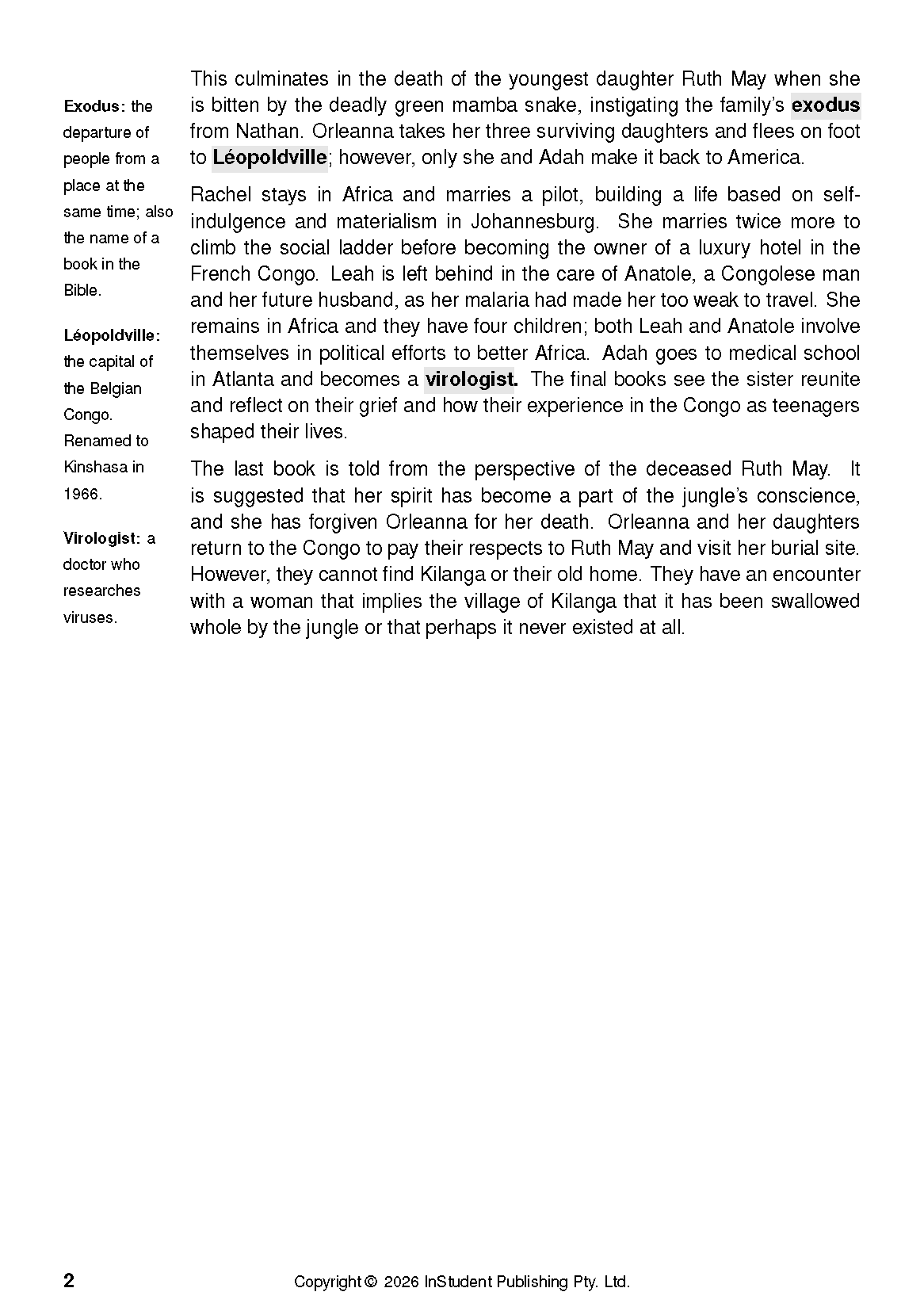 ATAR Notes Text Guide: The Poisonwood Bible by Barbara Kingsolver