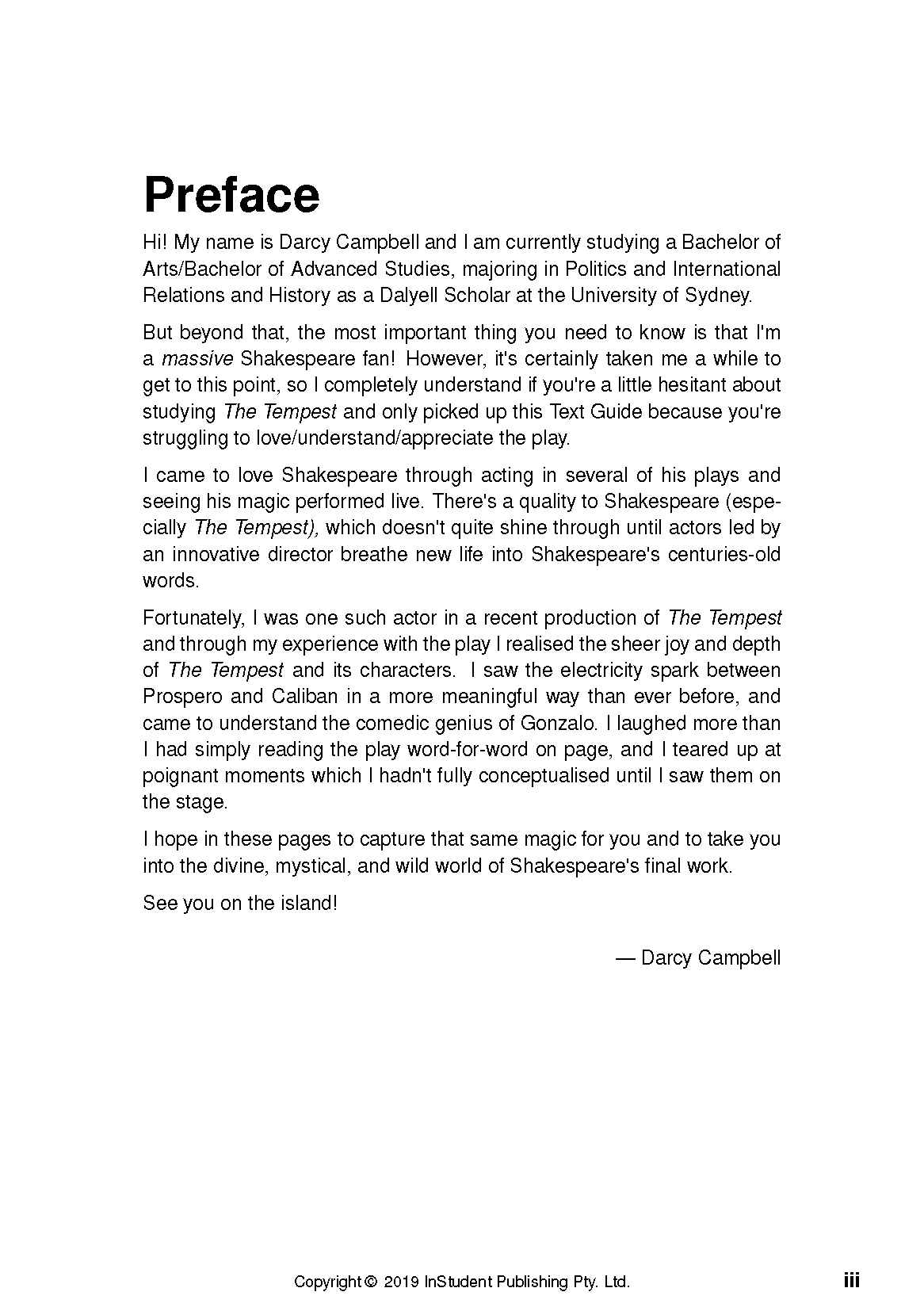 Text guide page by InStudent Publishing, displaying the 'Preface' with black text on a white background.