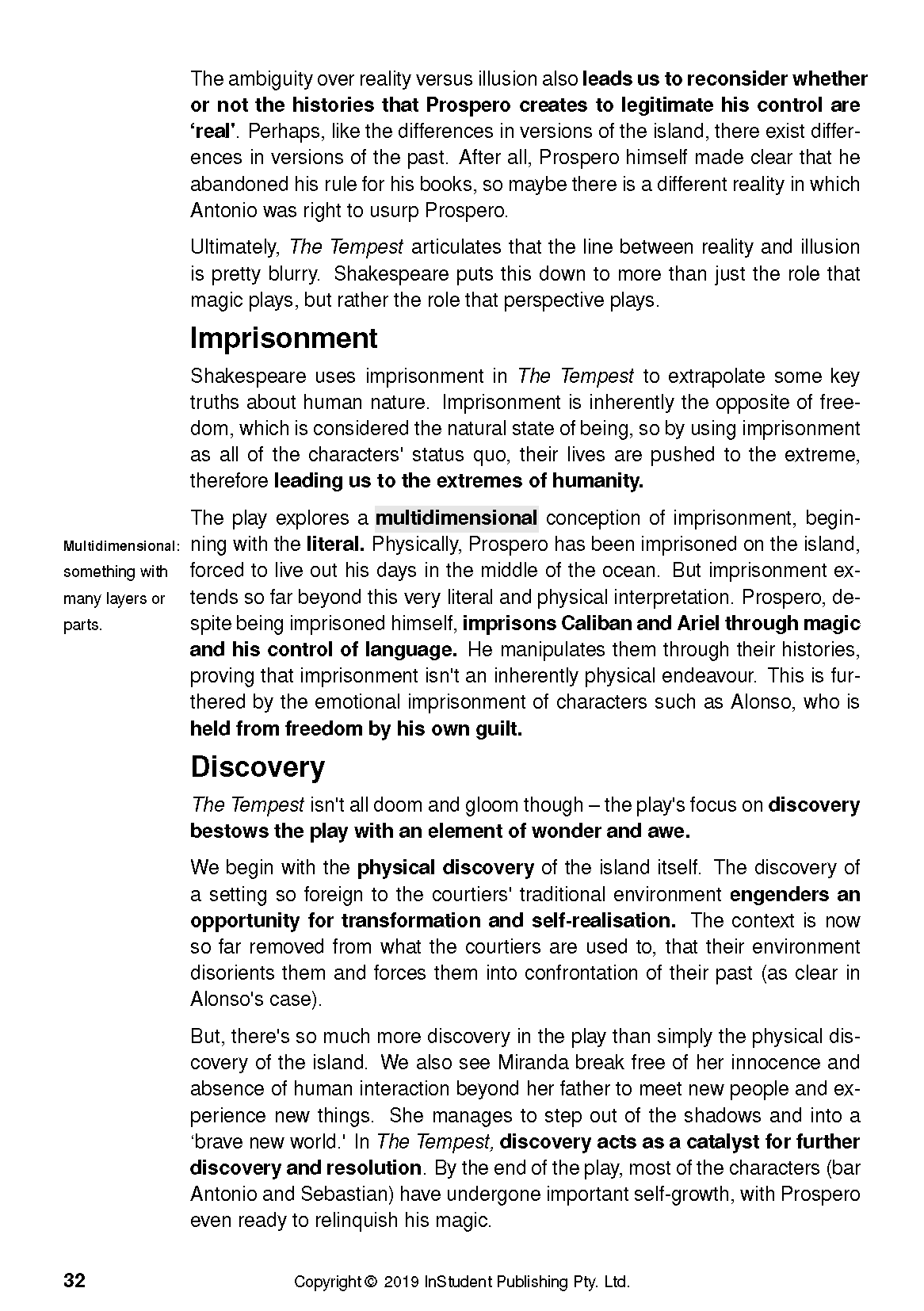 Text Guide for The Tempest by William Shakespeare by InStudent Publishing, showing a cropped page with black text and bold headings.