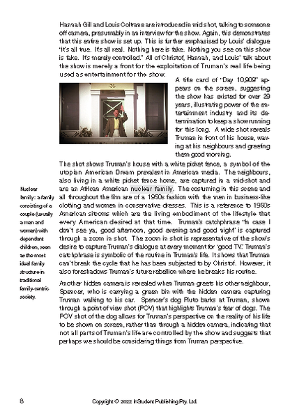 Text Guide, a page by InStudent Publishing Pty. Ltd., displaying black text and an image of Truman waving from his white house.