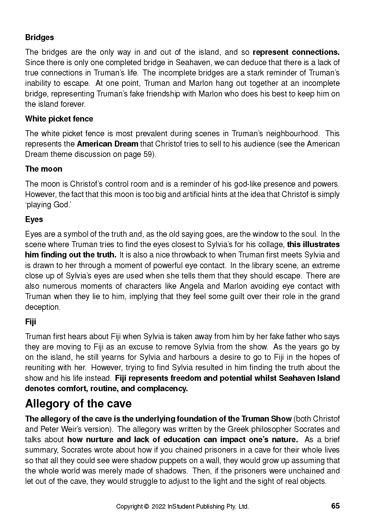 Text Guide about The Truman Show displaying black text with film analysis on a white page.