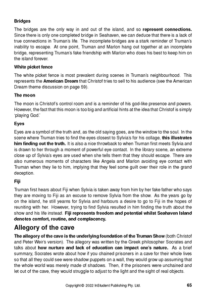 Text Guide about The Truman Show displaying black text with film analysis on a white page.