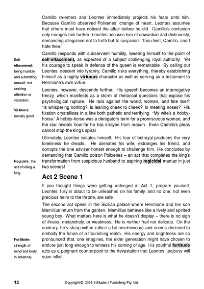 Text guide page by ATAR Notes with margin definitions, main analytical text, and highlighted vocabulary words.