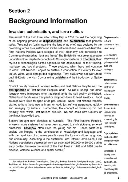 A text guide page titled "Section 2 Background Information" with text about colonization and defined terms.