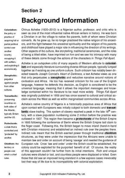 Page from a Text Guide with definitions and background information for 'Things Fall Apart'.