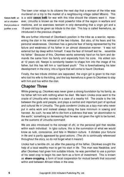 Text Guide page with black text, headings like 'Chapter Three', and bolded words 'casus belli' and 'share-cropping'.