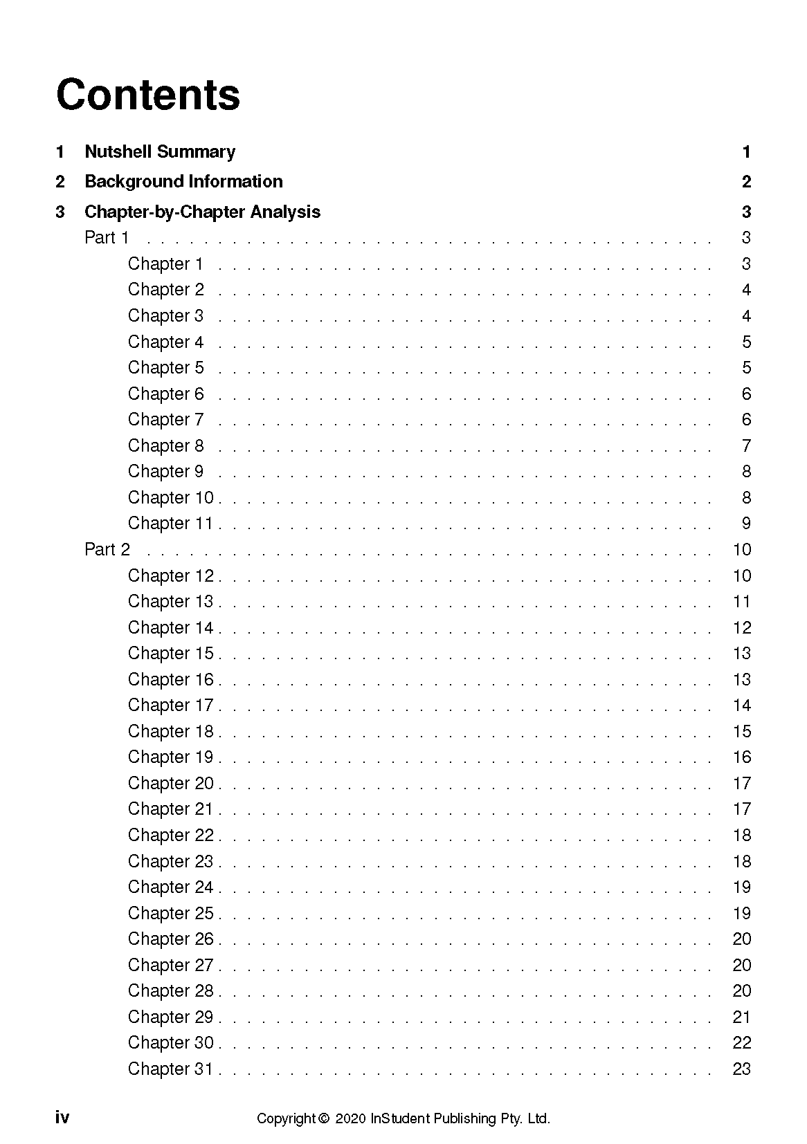 Text Guide by InStudent Publishing Pty. Ltd. displaying a table of contents with numbered sections and chapter listings on a white page.