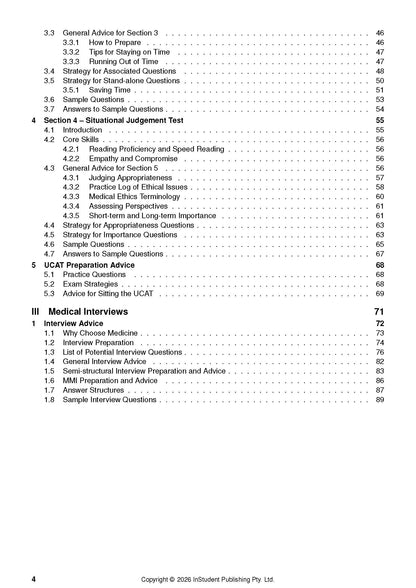 UCAT Guide & Getting Into Medicine (2026-2029) book by InStudent Publishing Pty. Ltd., showing its detailed table of contents.