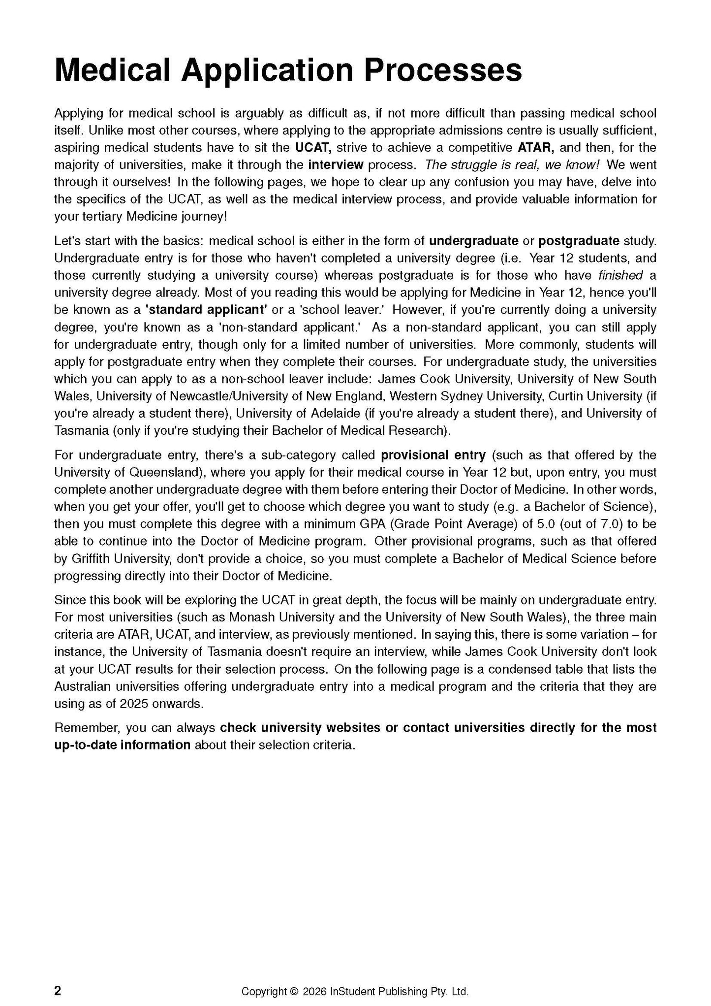 Course notes page from UCAT Guide & Getting Into Medicine showing 'Medical Application Processes' title and detailed paragraphs.