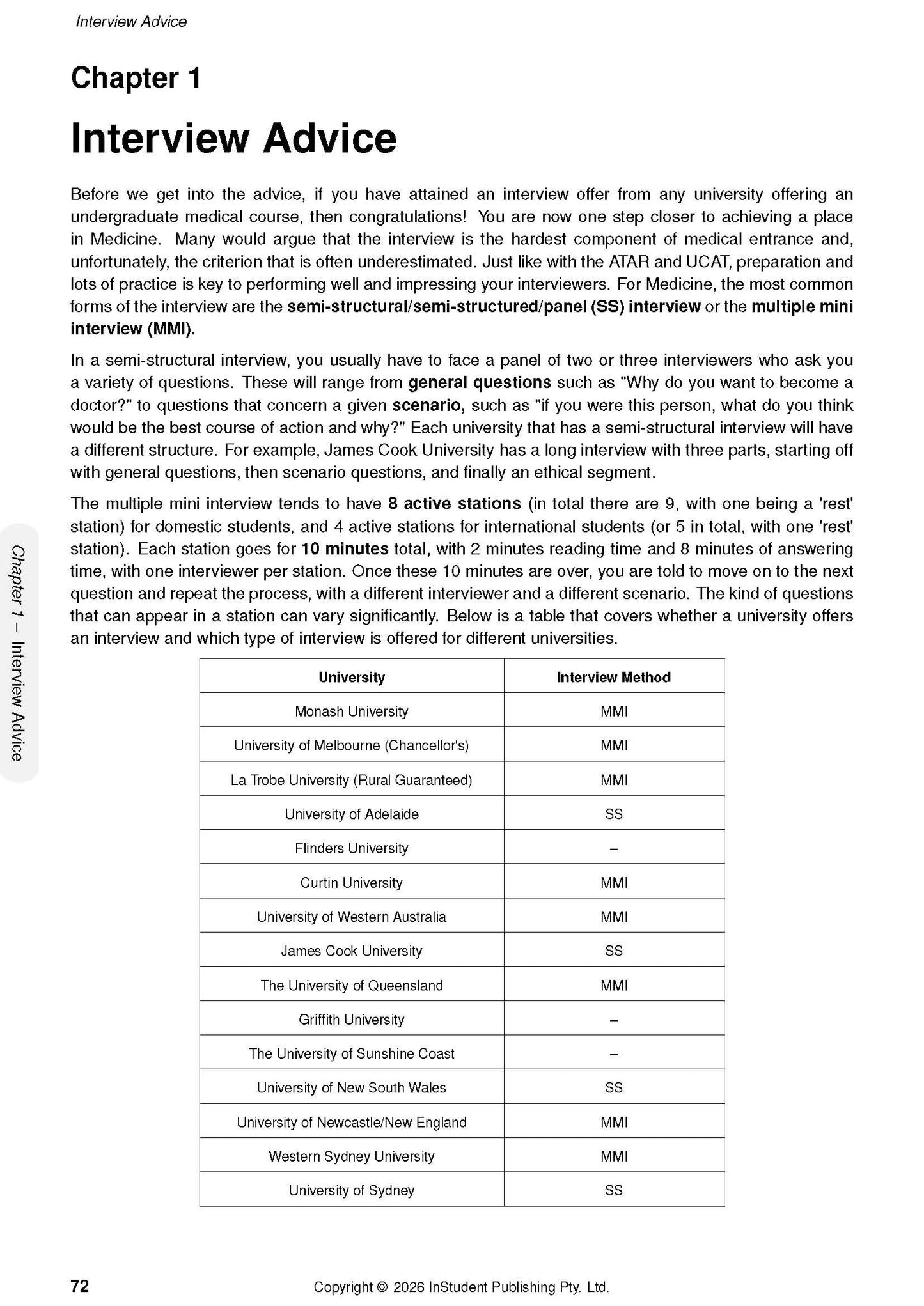 UCAT Guide & Getting Into Medicine course notes page with interview advice and a table of universities and their interview methods.