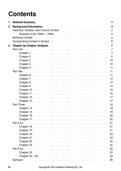 Text guide contents page by InStudent Publishing, listing chapters and page numbers on a white background.