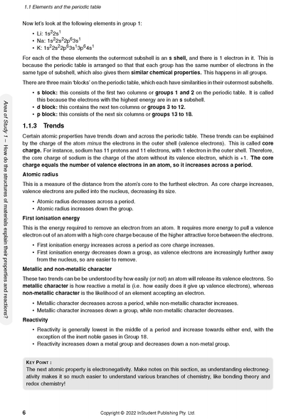 A page from Chemistry Course Notes by ATAR Notes, displaying content on the periodic table and atomic trends with a 'Key Point' box.