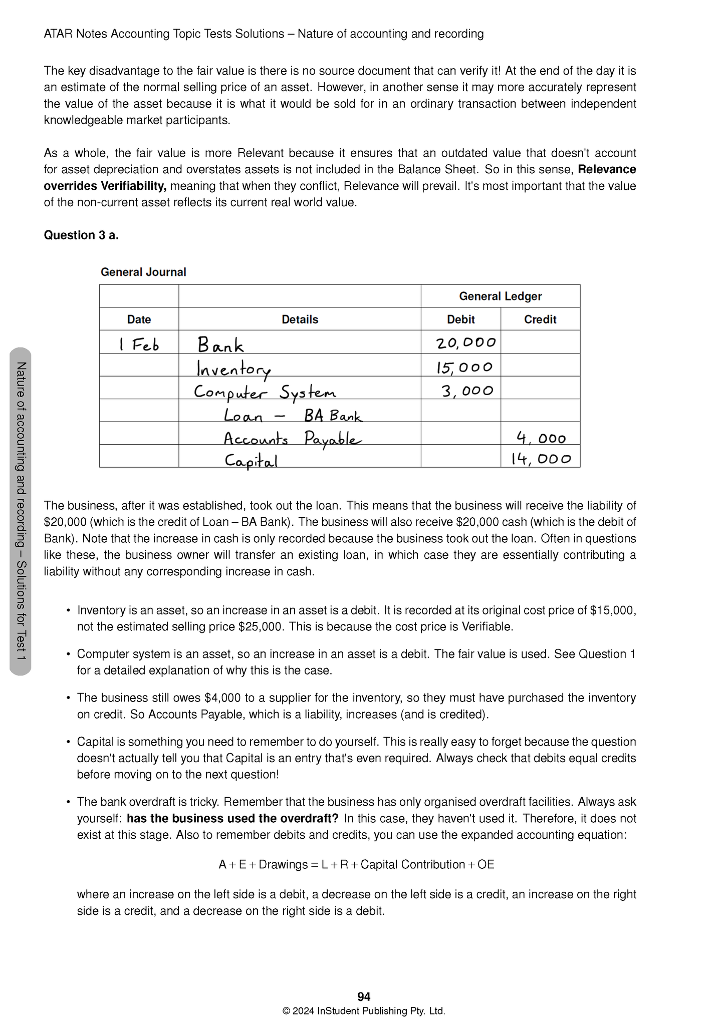 Topic Tests by ATAR Notes, showing a page with handwritten general journal entries and accounting explanations.
