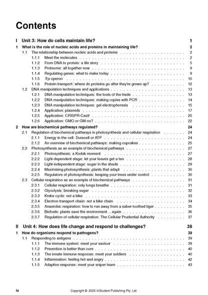 VCE Biology 3&4 Complete Course Notes (2025-2026) by ATAR Notes, displaying a page from the detailed table of contents.