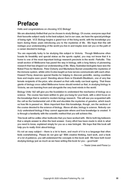 VCE Biology Course Notes by ATAR Notes, showing a white page with black text from the "Preface" section.