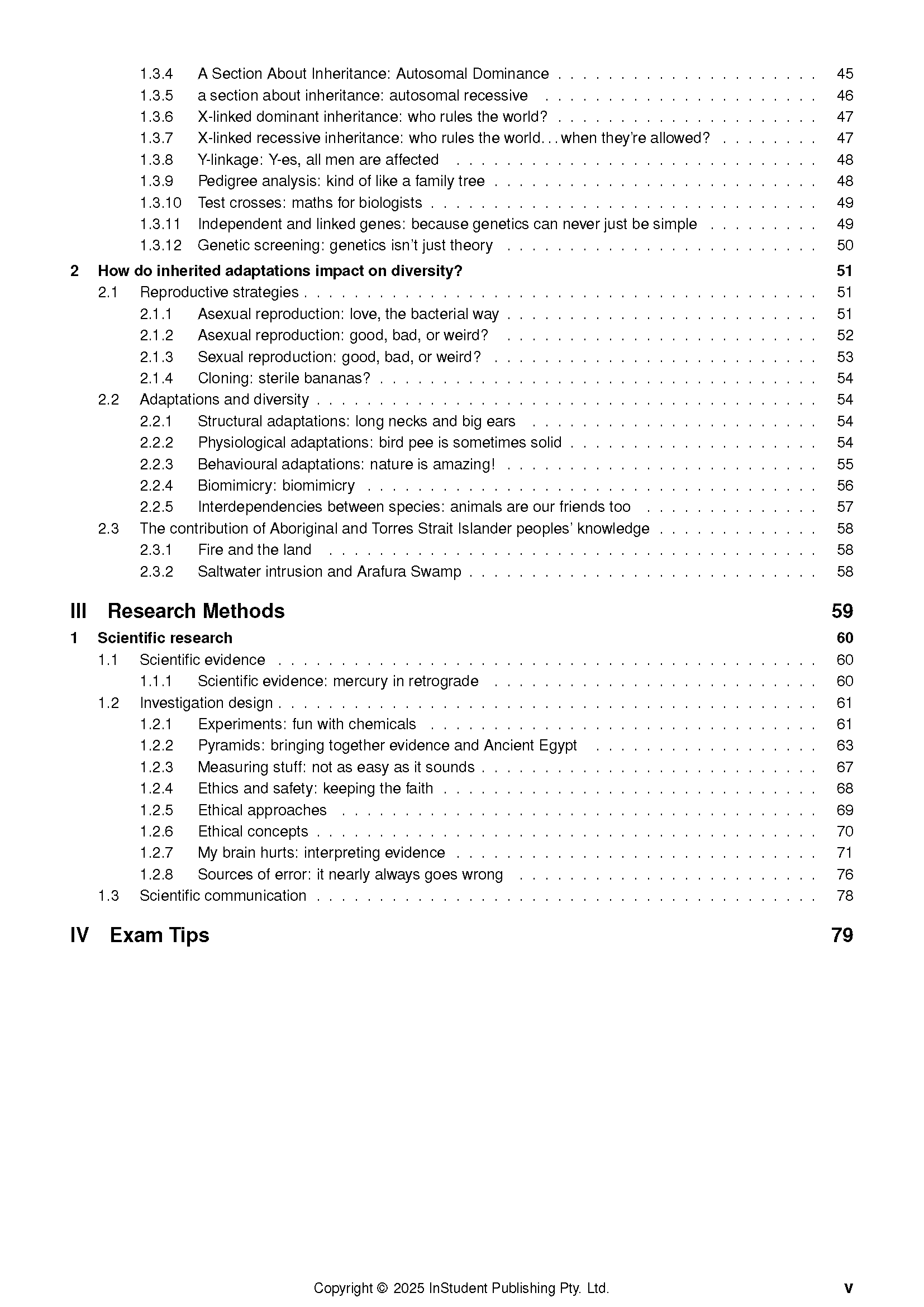 White course notes by ATAR Notes, featuring a table of contents page with biology topics.