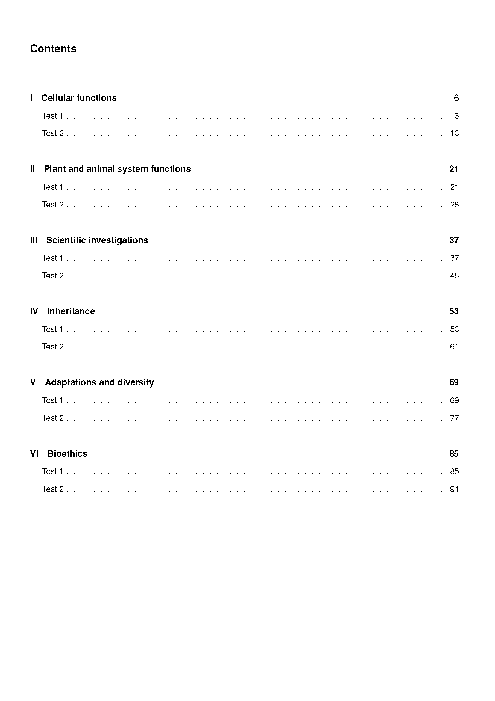 VCE Biology 1&2 Topic Tests (2025-2026) by ATAR Notes, showing a table of contents with sections like Cellular Functions and Inheritance.