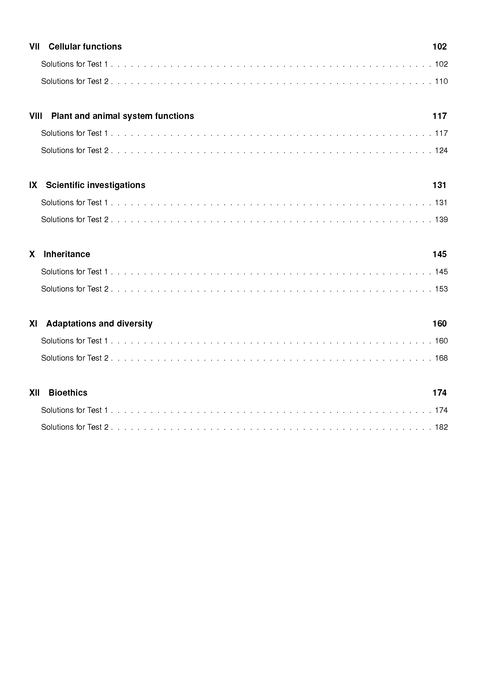 White page from Biology Topic Tests by ATAR Notes, showing a table of contents with chapter titles and page numbers.