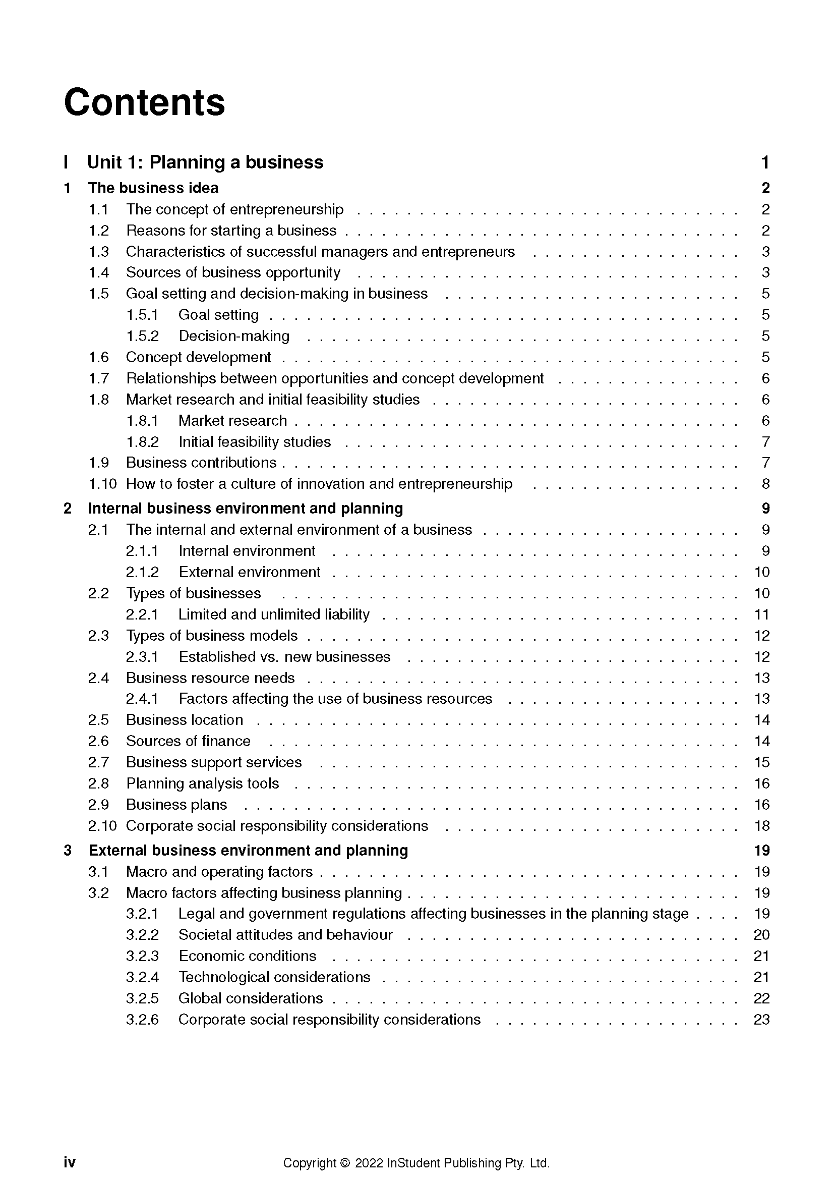 Printed course notes by ATAR Notes, displaying the detailed table of contents for Units 1, 2, and 3.