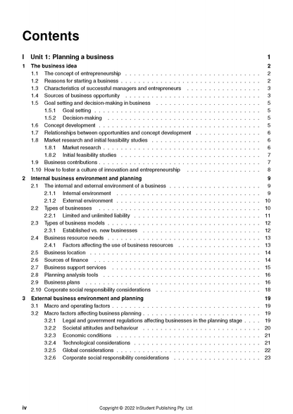 Printed course notes by ATAR Notes, displaying the detailed table of contents for Units 1, 2, and 3.