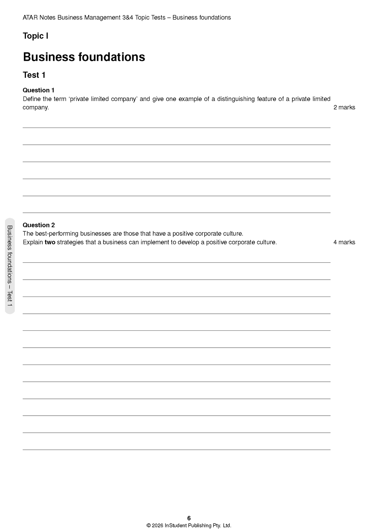 ATAR Notes VCE Business Management 3&4 Topic Tests (2027-2029)