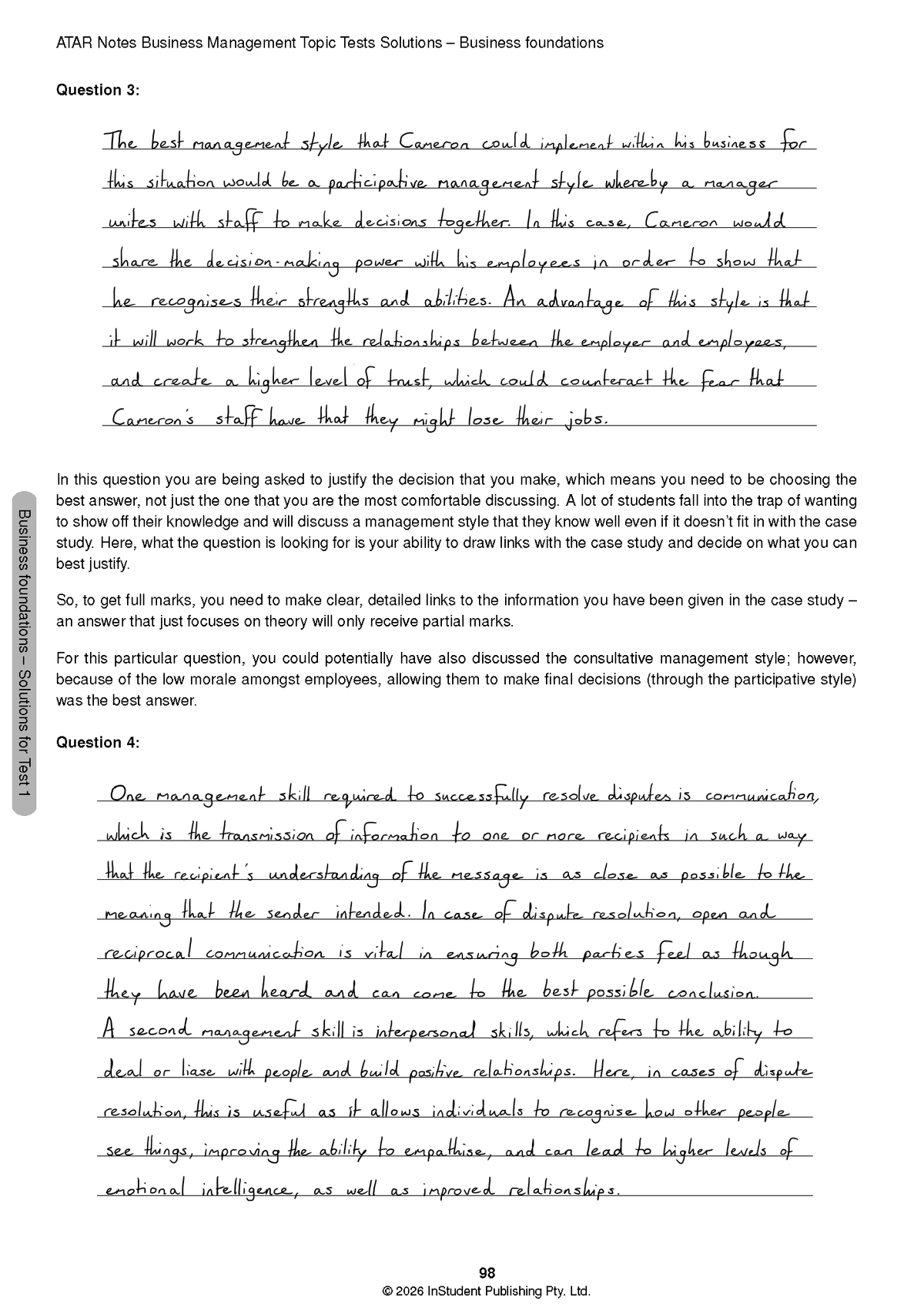 ATAR Notes VCE Business Management 3&4 Topic Tests (2027-2029)