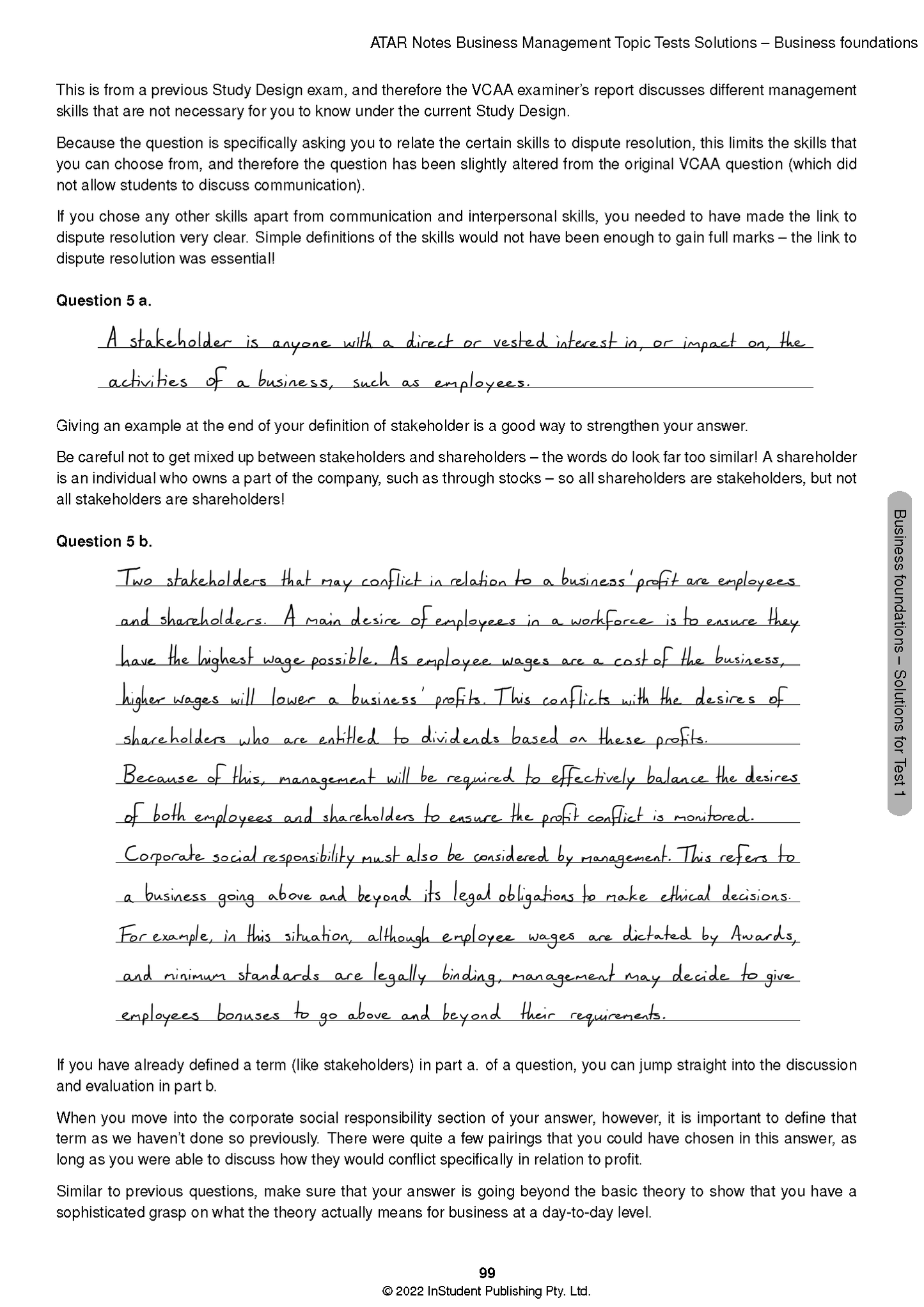 Topic Tests study guide pages by ATAR Notes, displaying printed content and handwritten solutions in black ink.
