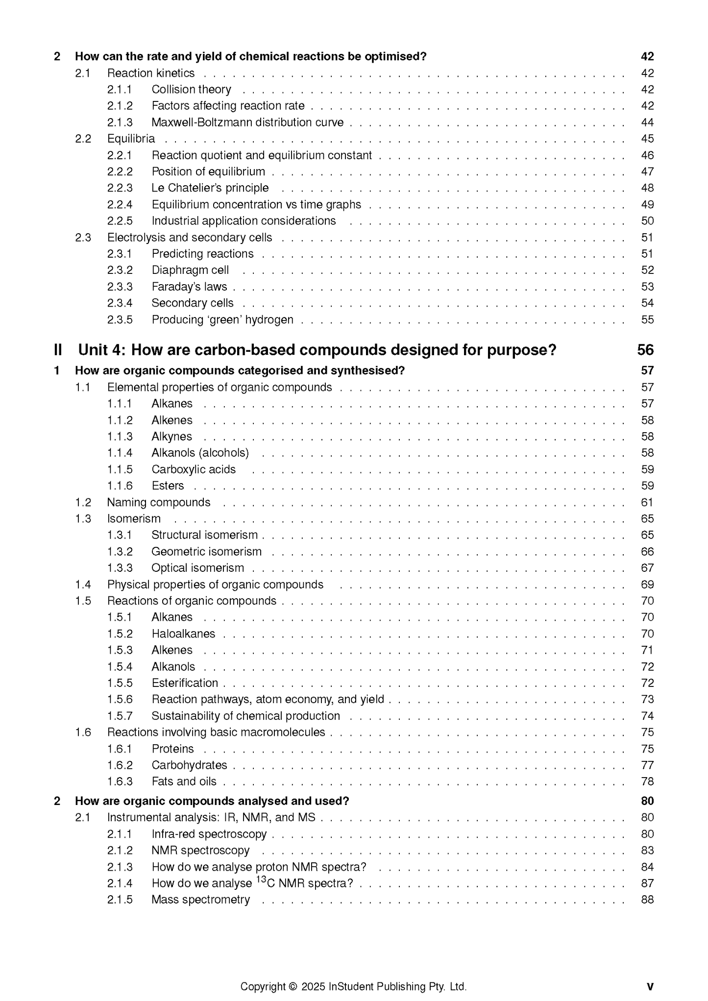 VCE Chemistry 3&4 Complete Course Notes for 2025-2027 by ATAR Notes, showing a table of contents page in black text on white.