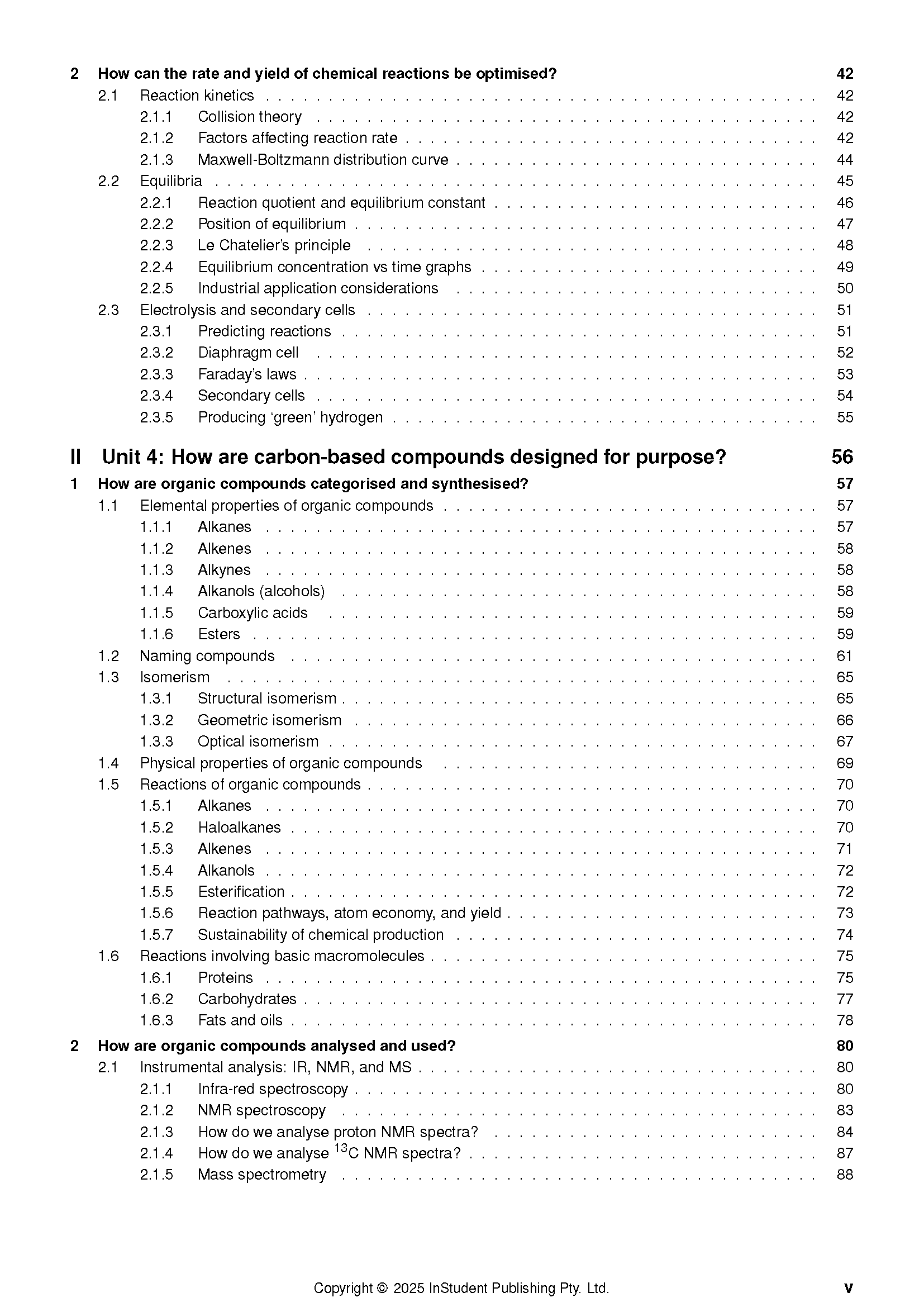 VCE Chemistry 3&4 Complete Course Notes for 2025-2027 by ATAR Notes, showing a table of contents page in black text on white.