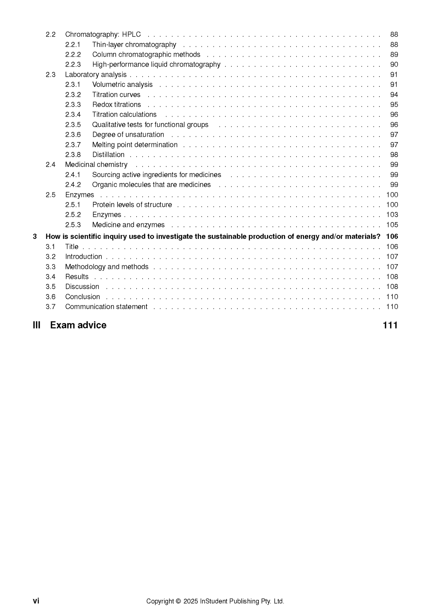 Chemistry Course Notes by ATAR Notes, displaying a table of contents with section headings and page numbers.