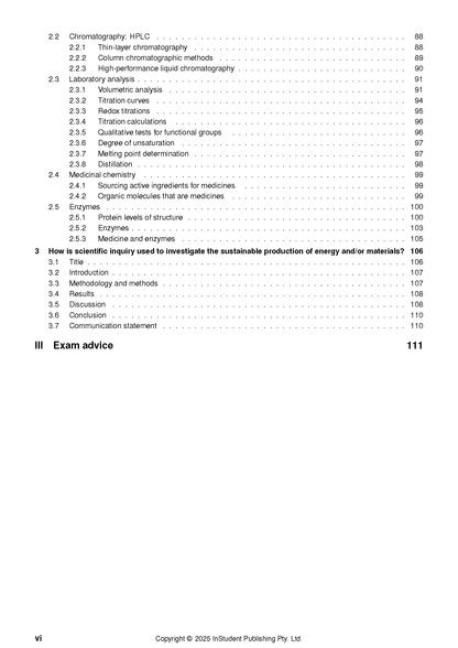 Chemistry Course Notes by ATAR Notes, displaying a table of contents with section headings and page numbers.