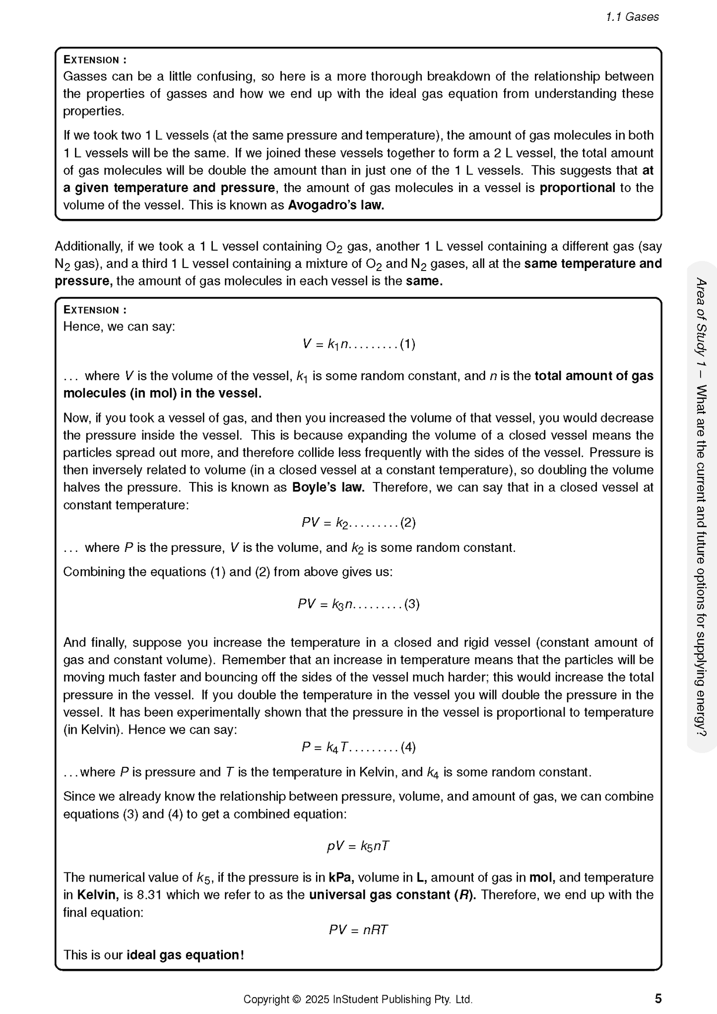 White chemistry course notes by ATAR Notes, showing gas law derivations and the ideal gas equation.