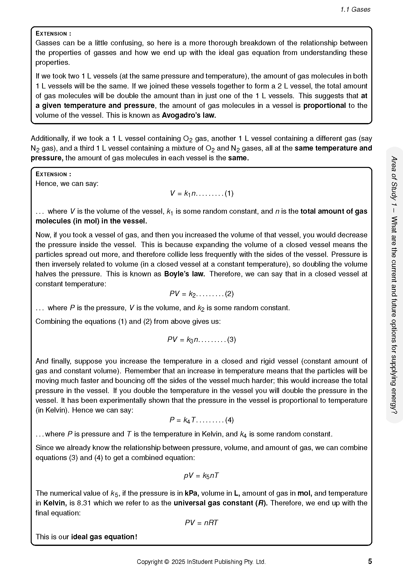 White chemistry course notes by ATAR Notes, showing gas law derivations and the ideal gas equation.