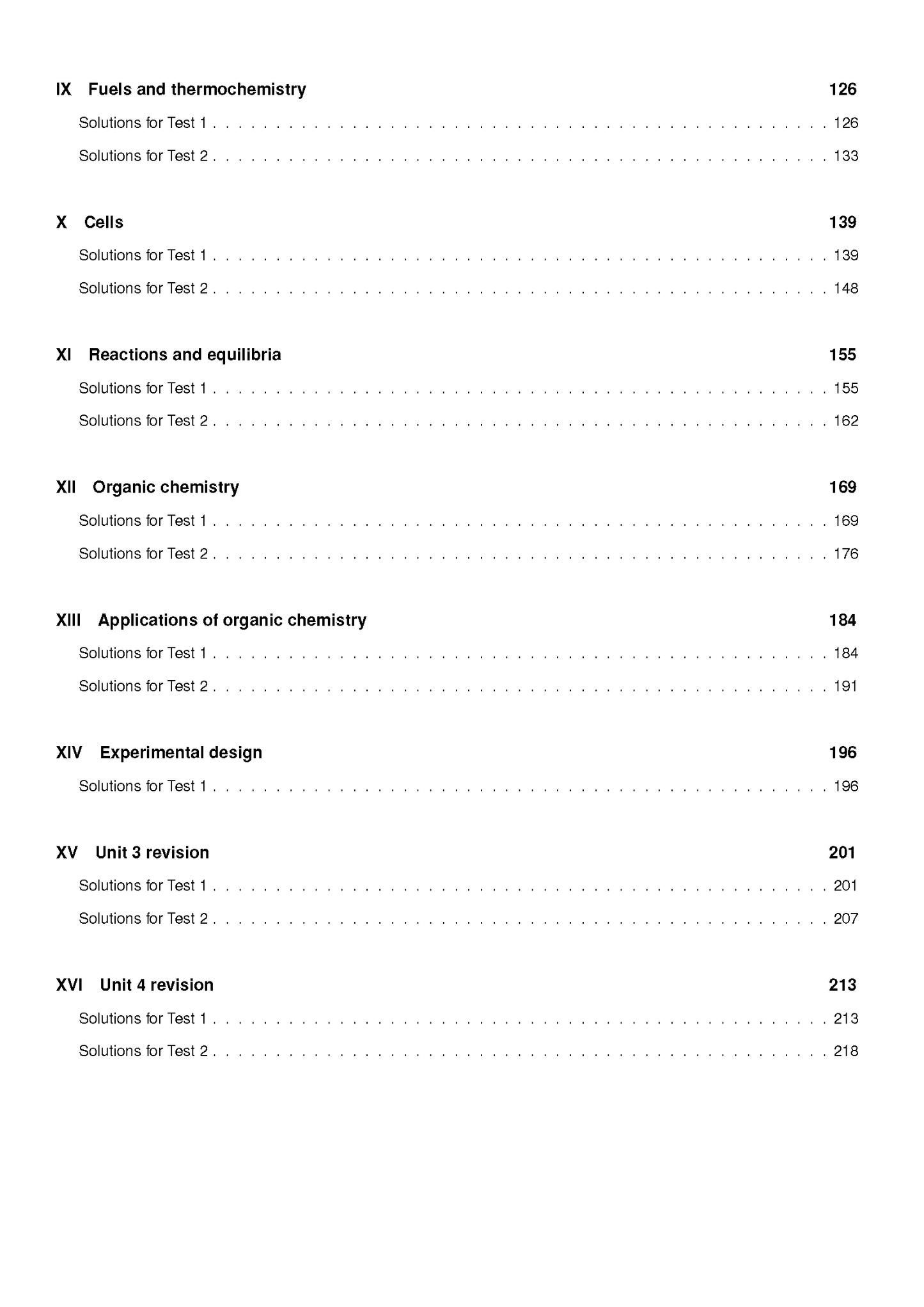 Chemistry Topic Tests book by ATAR Notes, showing a partial table of contents page with bold headings and page numbers.