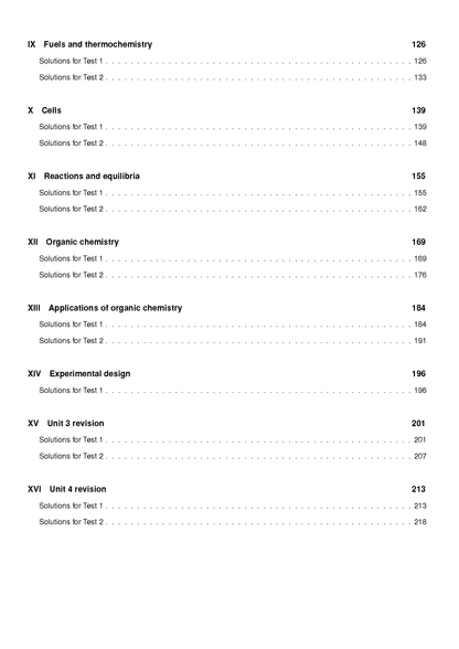 Chemistry Topic Tests book by ATAR Notes, showing a partial table of contents page with bold headings and page numbers.