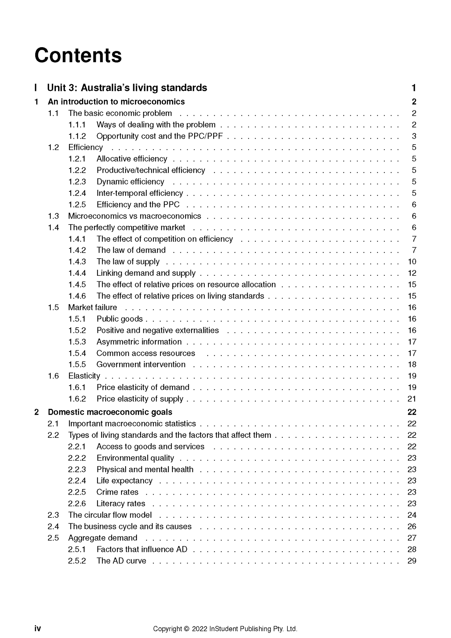 VCE Economics Complete Course Notes by ATAR Notes, displaying the table of contents with copyright notice.