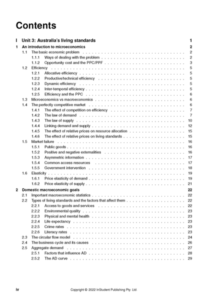 VCE Economics Complete Course Notes by ATAR Notes, displaying the table of contents with copyright notice.