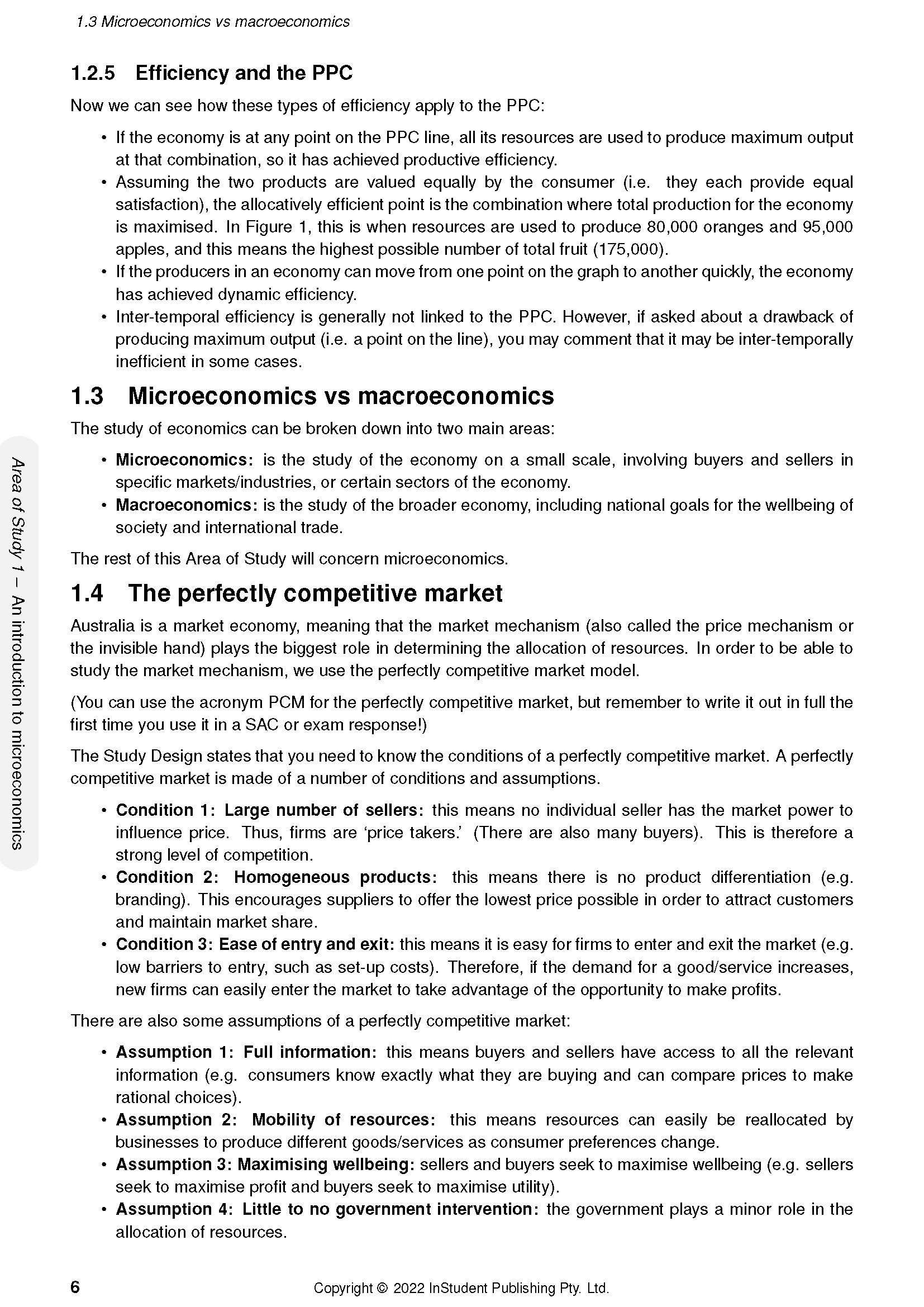 VCE Economics course notes by ATAR Notes, showing a page with sections on microeconomics, macroeconomics, and competitive markets.