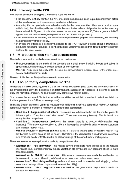 VCE Economics course notes by ATAR Notes, showing a page with sections on microeconomics, macroeconomics, and competitive markets.