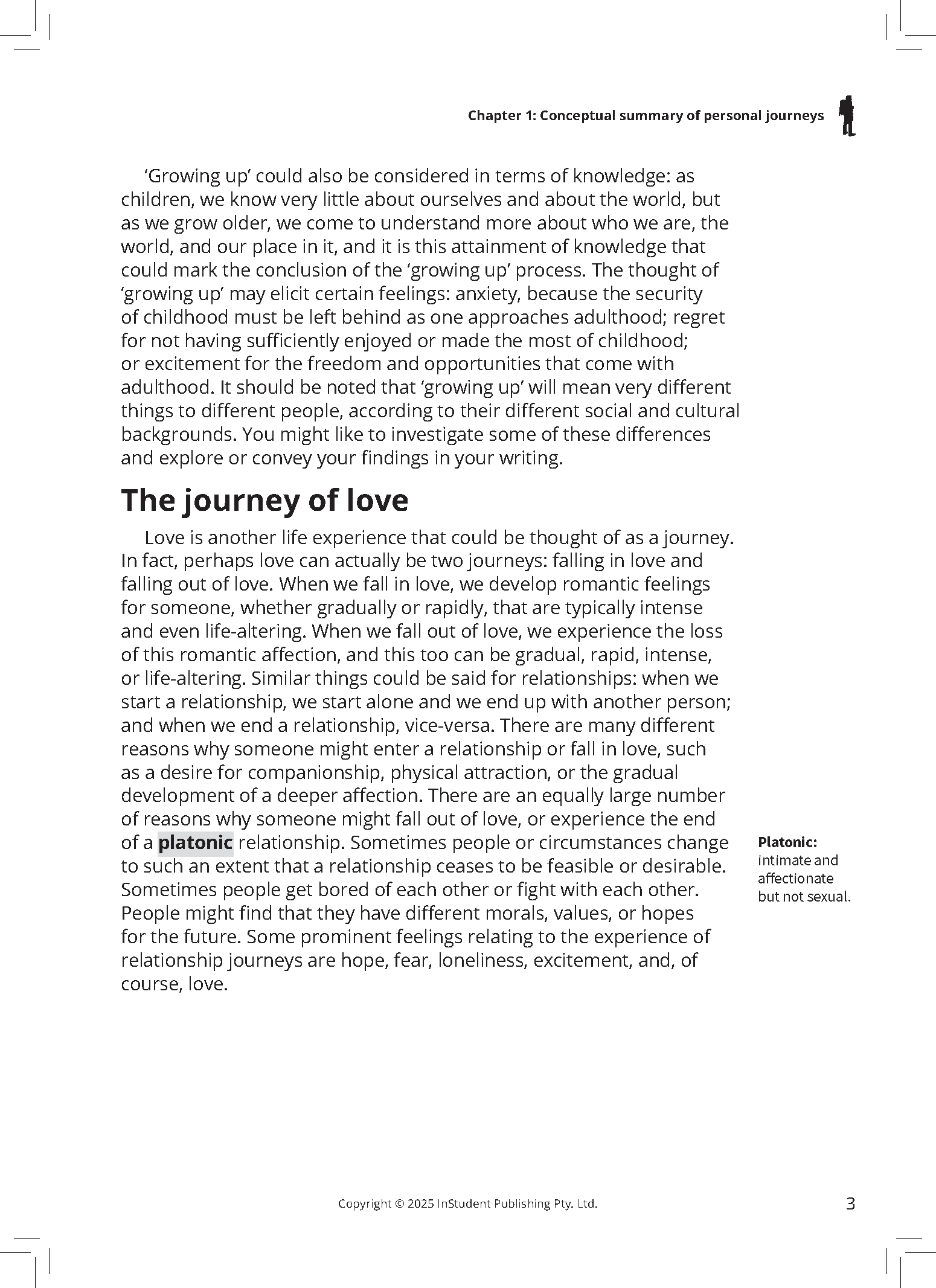 VCE English Text Guide by ATAR Notes, showing a page about personal journeys with text, a walking icon, and page number 3.