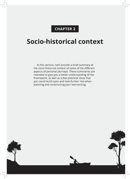 English Text Guide page by ATAR Notes, showing "CHAPTER 2 Socio-historical context" and a kayaking illustration.