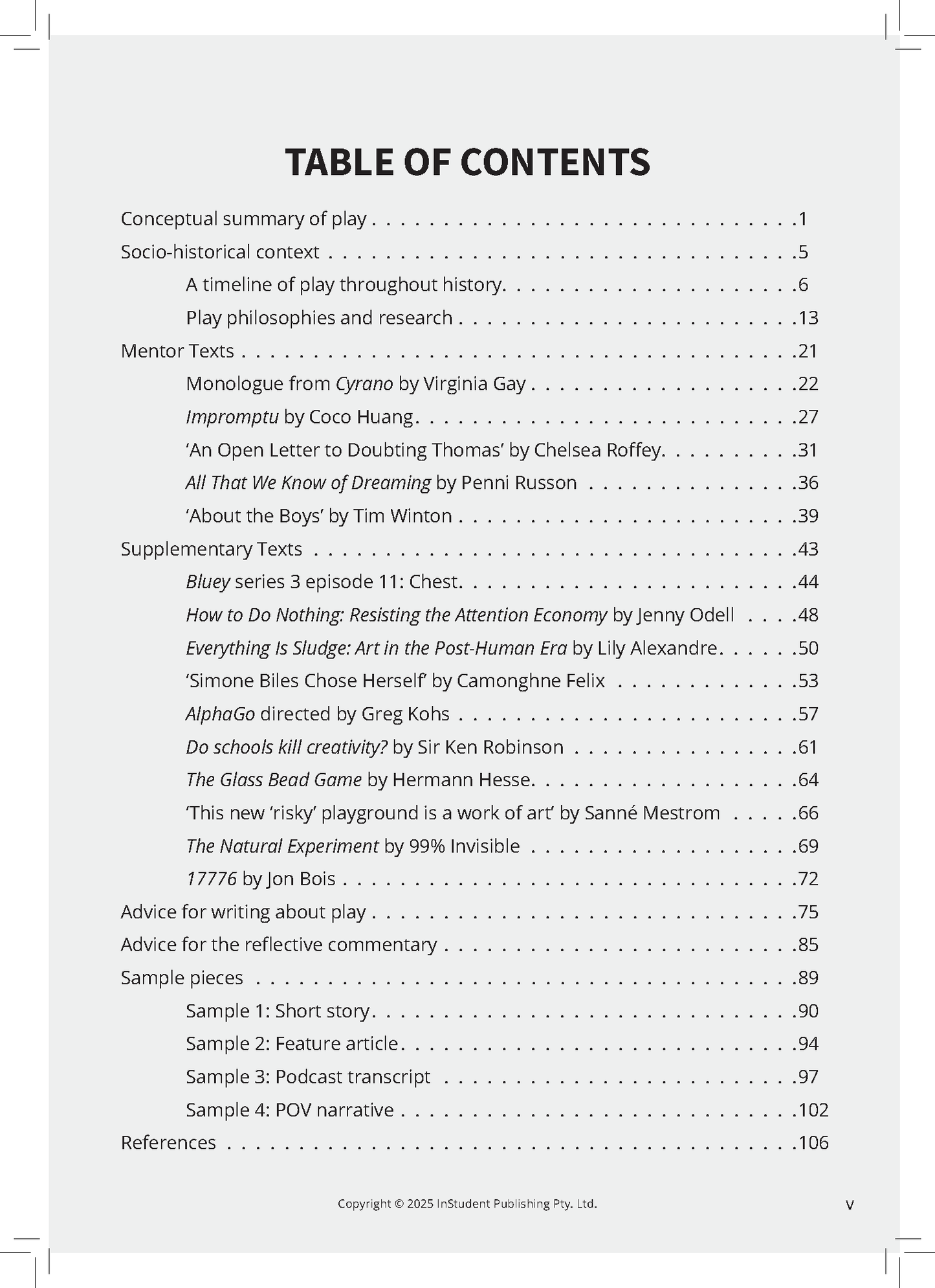 VCE English Frameworks Guide by ATAR Notes, displaying the detailed table of contents page with page numbers.