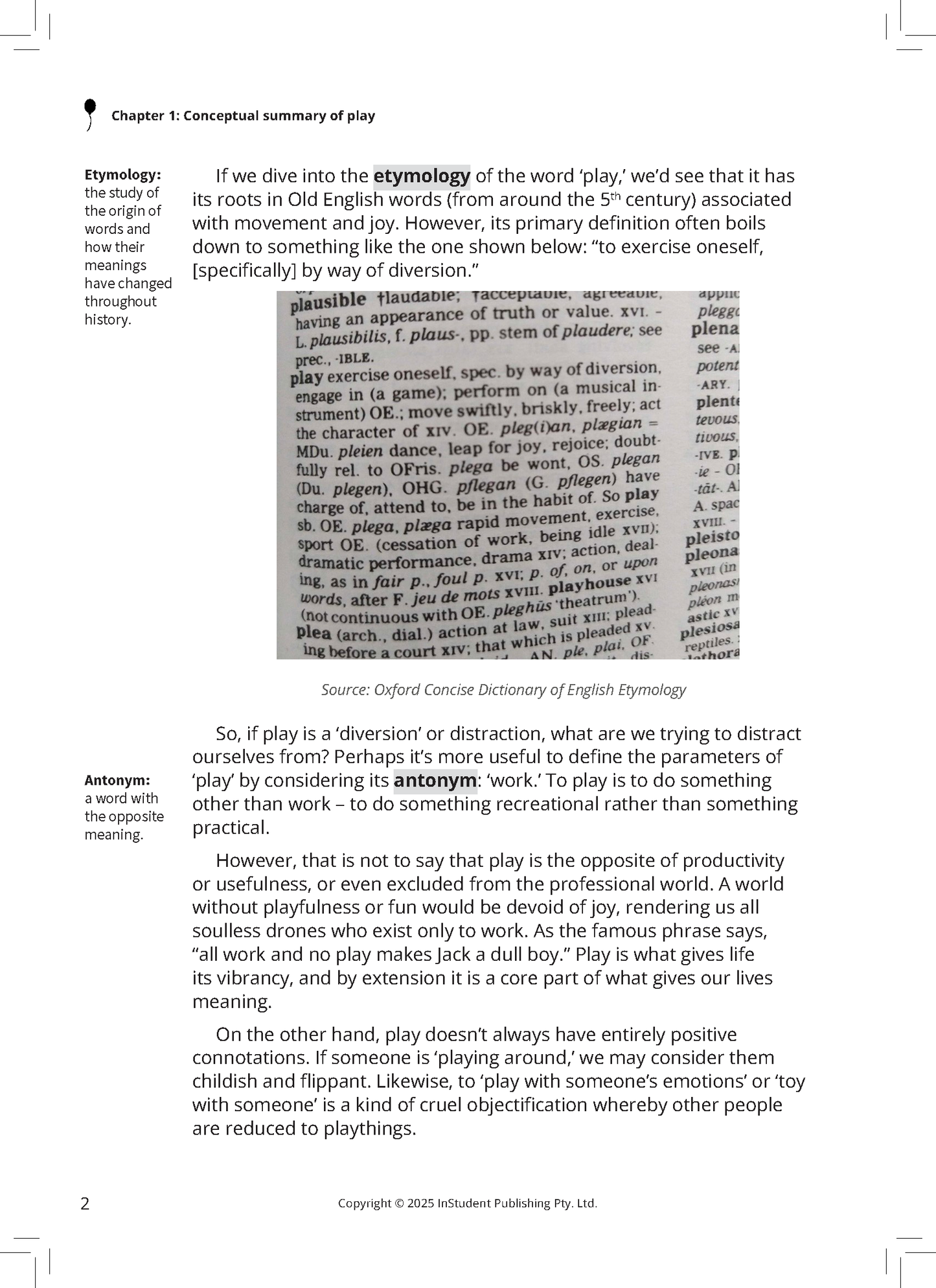 VCE English Frameworks Guide page by ATAR Notes with black text, highlighted words, and an embedded dictionary entry.