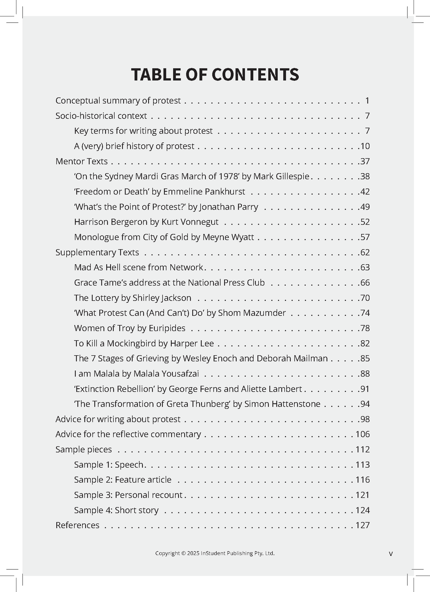 Text Guide with Table of Contents visible by ATAR Notes, a cropped white page with black text.