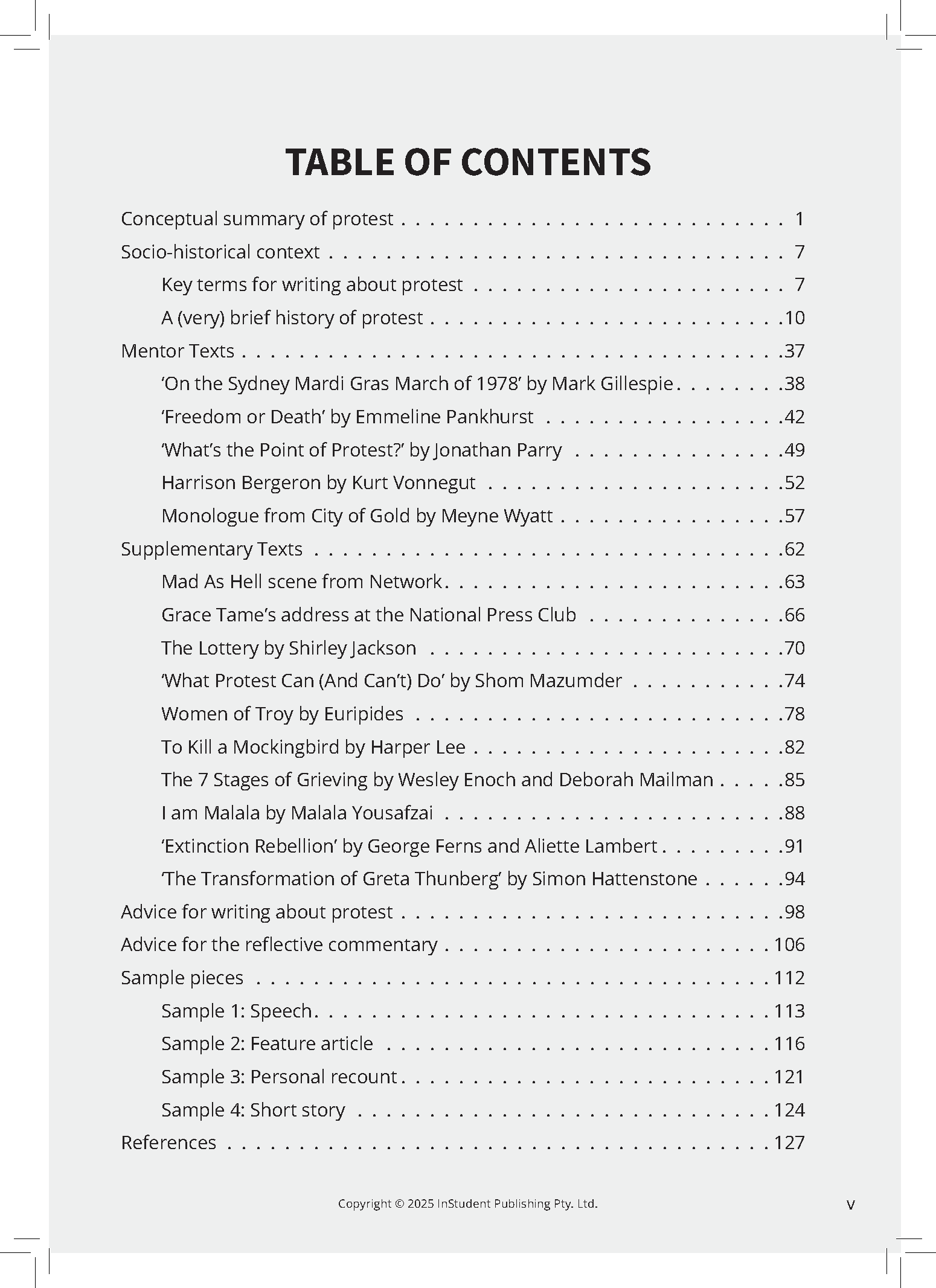 Text Guide with Table of Contents visible by ATAR Notes, a cropped white page with black text.