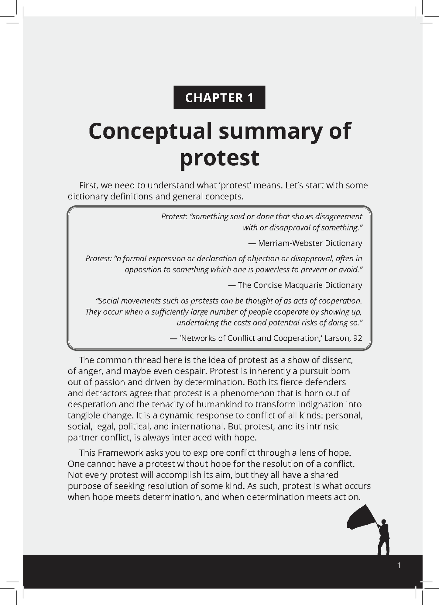 White English frameworks guide by ATAR Notes, open to Chapter 1 detailing protest definitions, with a silhouette of a person holding a flag.