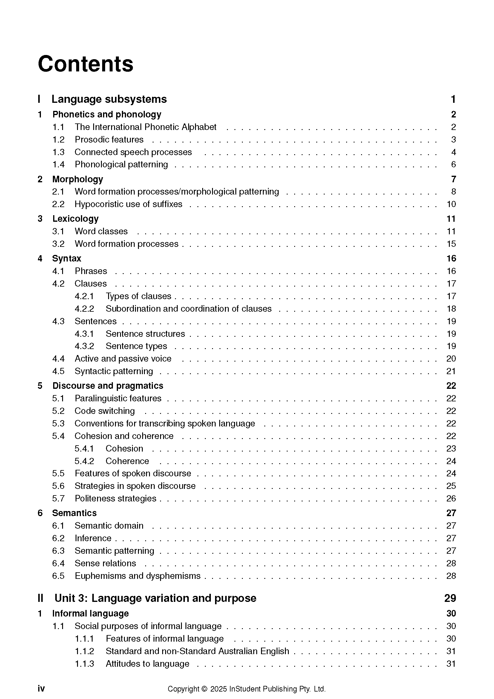 White course notes by ATAR Notes, displaying a detailed table of contents with dot leaders and page numbers.
