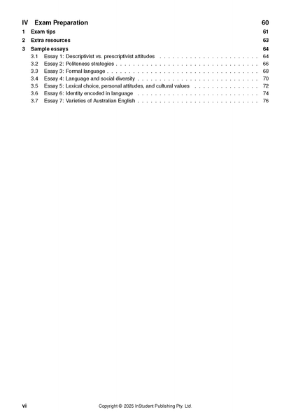 VCE English Language Course Notes by ATAR Notes displaying a table of contents with chapter titles and page numbers.