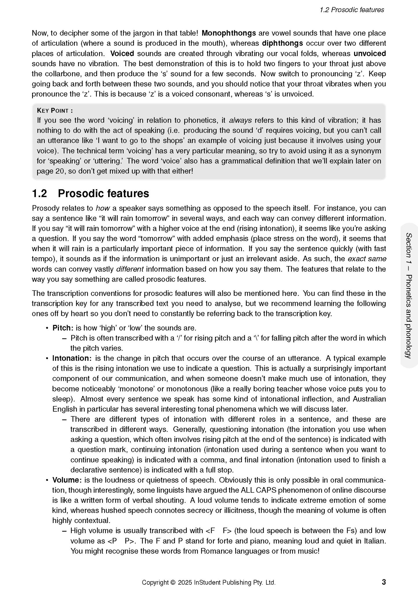 VCE English Language Course Notes by ATAR Notes, open to a page detailing prosodic features and phonetics.